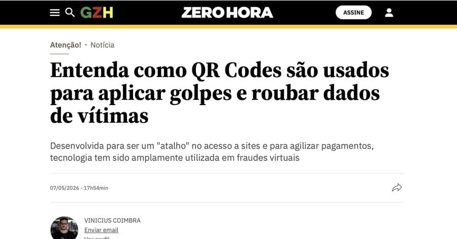 Zero Hora — Entenda como QR Codes são usados para aplicar golpes e roubar dados de vítimas